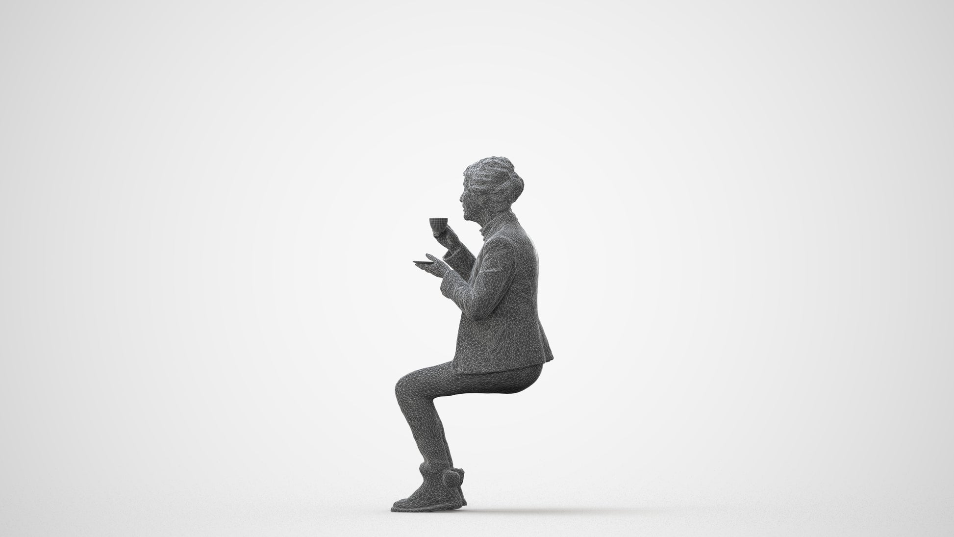 realistic 3D people senior woman business sitting, render-ready for V-Ray and Corona, FBX OBJ, square thumbnail