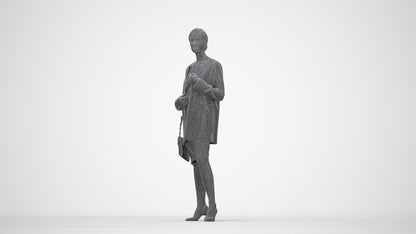 3D scanned woman standing casual, photorealistic archviz people for Enscape and SketchUp, wireframe back view