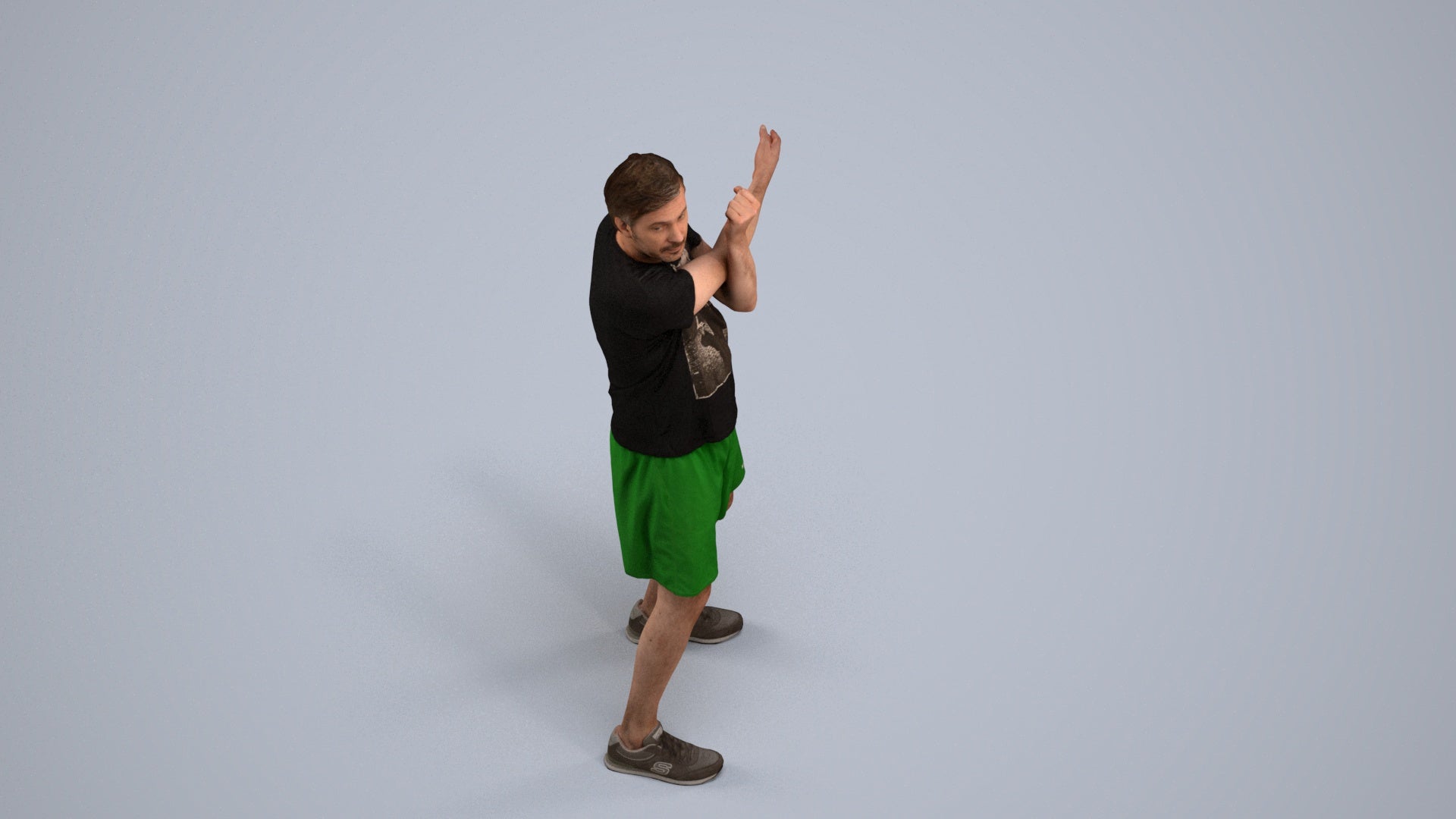 3D human model man sport, photogrammetry scanned person for archviz, back view render
