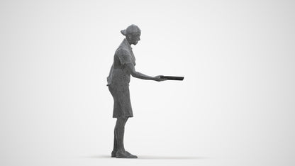 photogrammetry 3D woman hospitality, realistic human model archviz FBX, three-quarter front view render