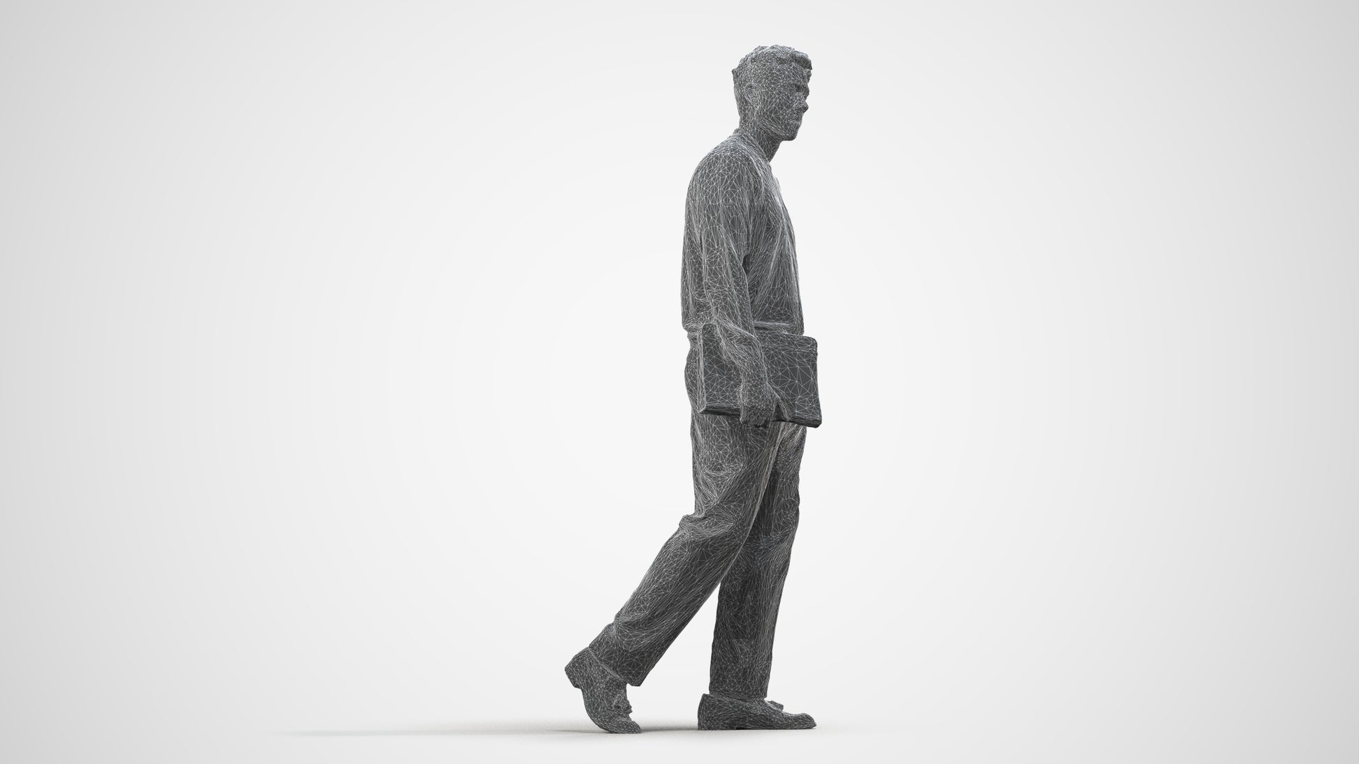 3D people model man casual walking, scanned human for 3ds Max rendering, wireframe side view