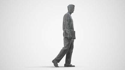 3D people model man casual walking, scanned human for 3ds Max rendering, wireframe side view