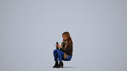 photogrammetry 3D woman casual sitting, realistic human model archviz FBX, standing pose render