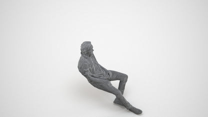 realistic 3D human man casual sitting, archviz people FBX OBJ for Blender, wireframe three-quarter view