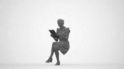 3D people model woman casual sitting, scanned human for 3ds Max rendering, wireframe back view