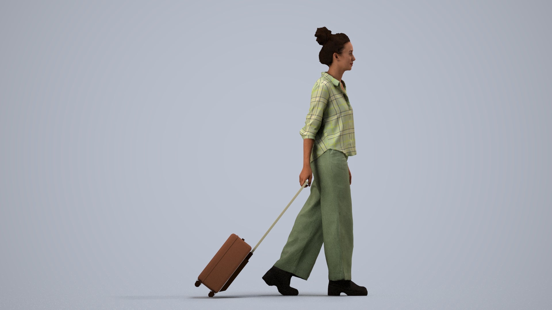 photogrammetry 3D woman casual walking, realistic human model archviz FBX, side view render