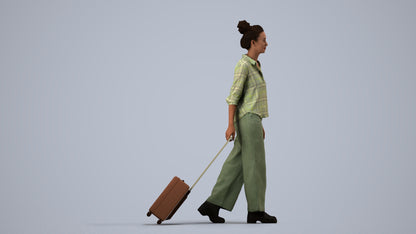 photogrammetry 3D woman casual walking, realistic human model archviz FBX, side view render