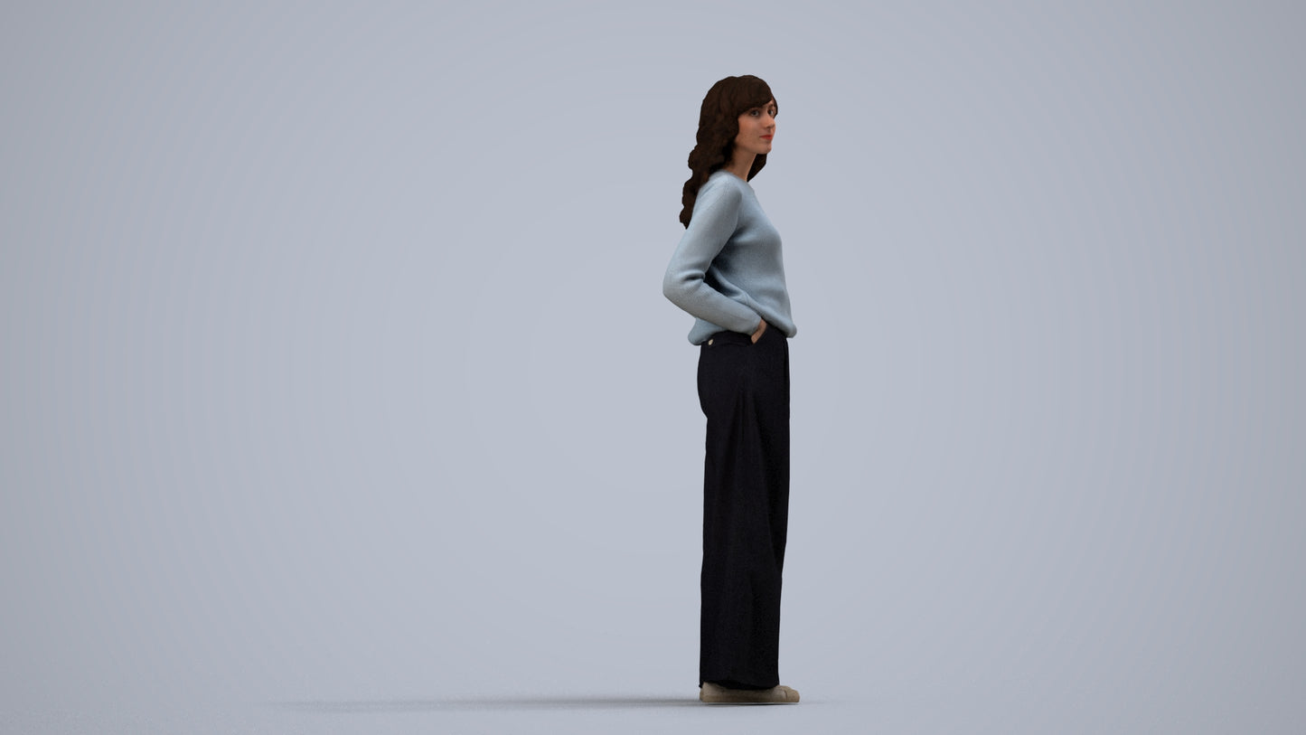 scanned 3D woman casual standing, photogrammetry people for Enscape and V-Ray, side view render