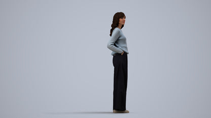 scanned 3D woman casual standing, photogrammetry people for Enscape and V-Ray, side view render