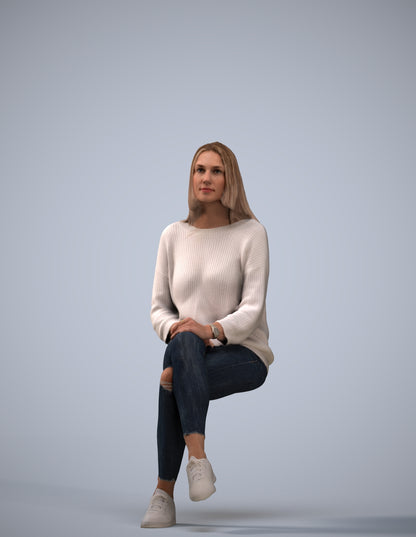 realistic 3D human woman casual sitting, archviz people FBX OBJ for Blender