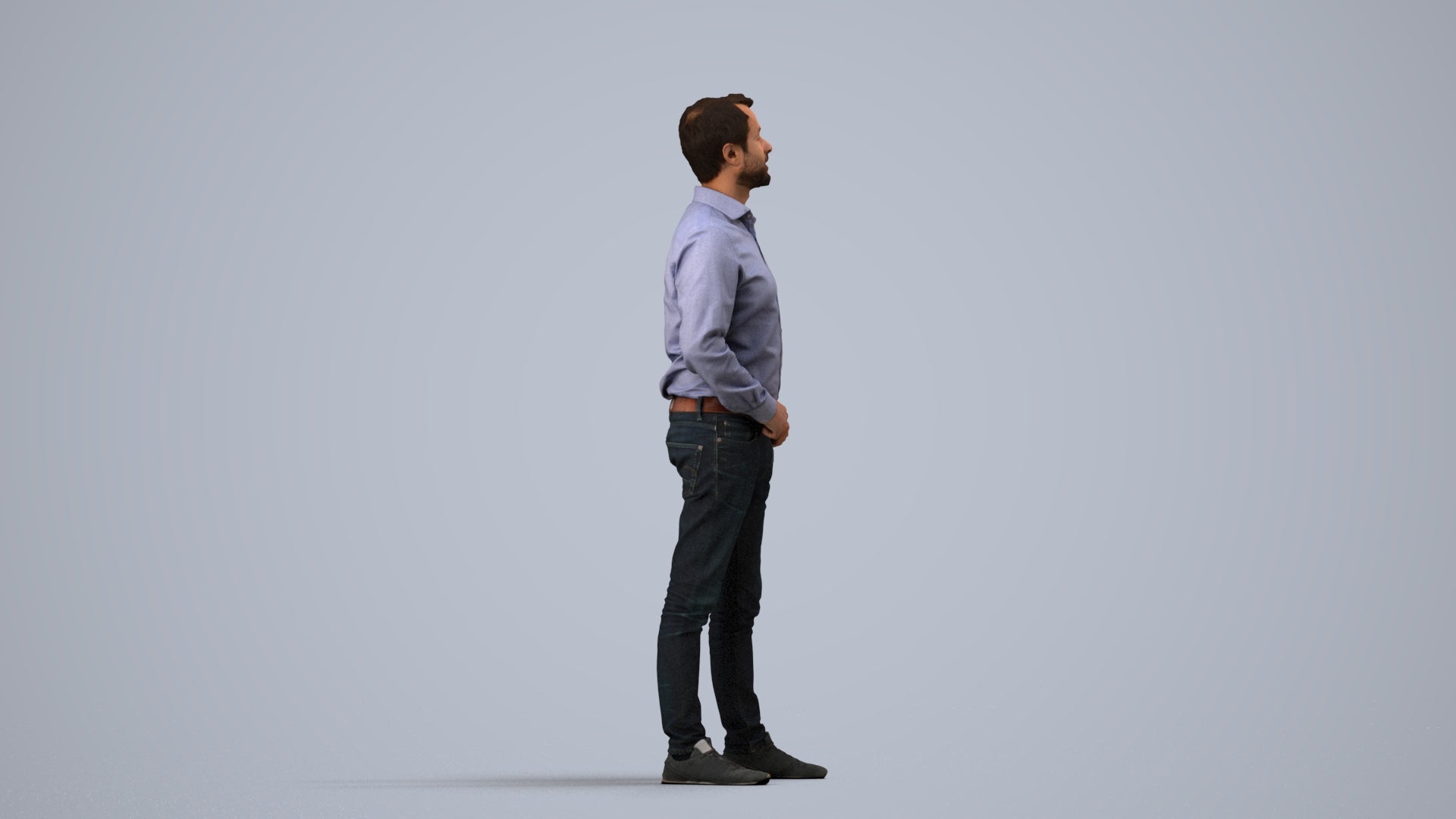 3D scanned man standing business, photorealistic archviz people for Enscape and SketchUp, side view render