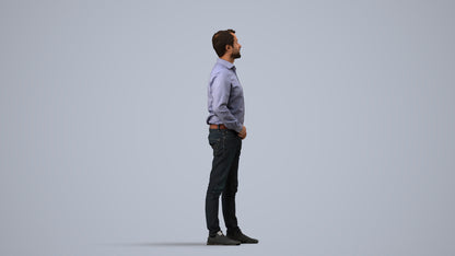3D scanned man standing business, photorealistic archviz people for Enscape and SketchUp, side view render
