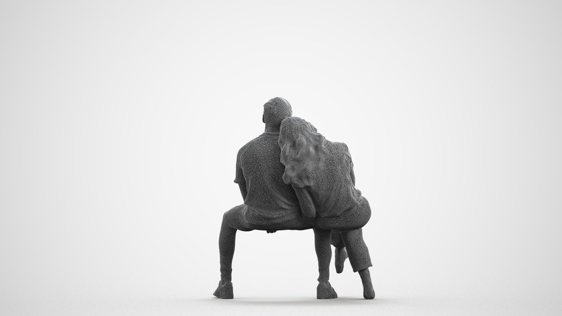 3D people model woman business couple, scanned human for 3ds Max rendering, wireframe front view
