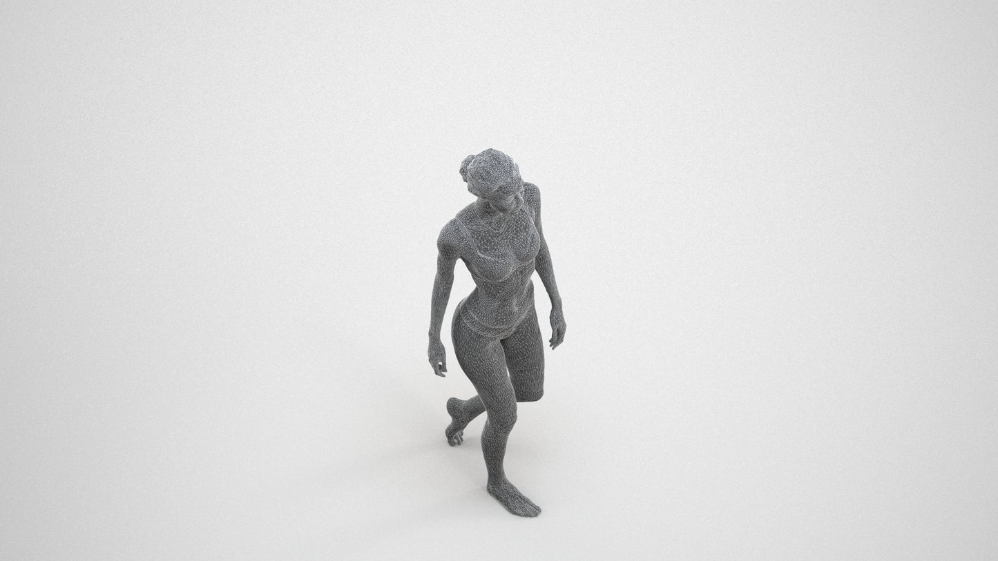 3D scanned woman mix, photorealistic archviz people for Enscape and SketchUp, wireframe three-quarter view