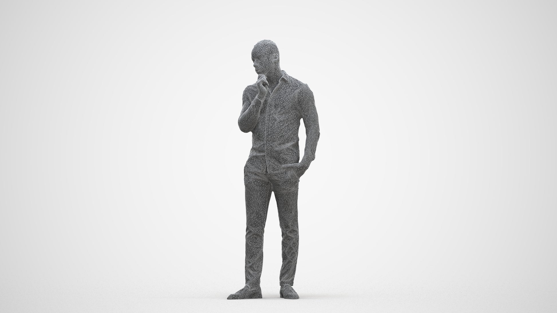 scanned 3D man business standing, photogrammetry people for Enscape and V-Ray, three-quarter front view render
