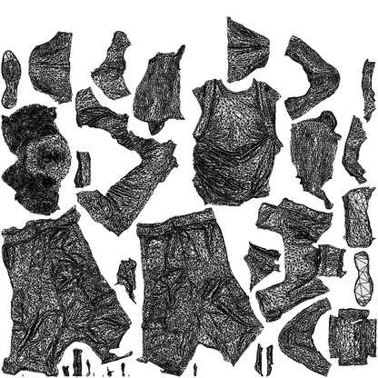 3D human model man casual walking, photogrammetry scanned person for archviz, wireframe top-down view
