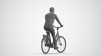 realistic 3D man casual cycling, scanned archviz people for Blender and 3ds Max, wireframe front view
