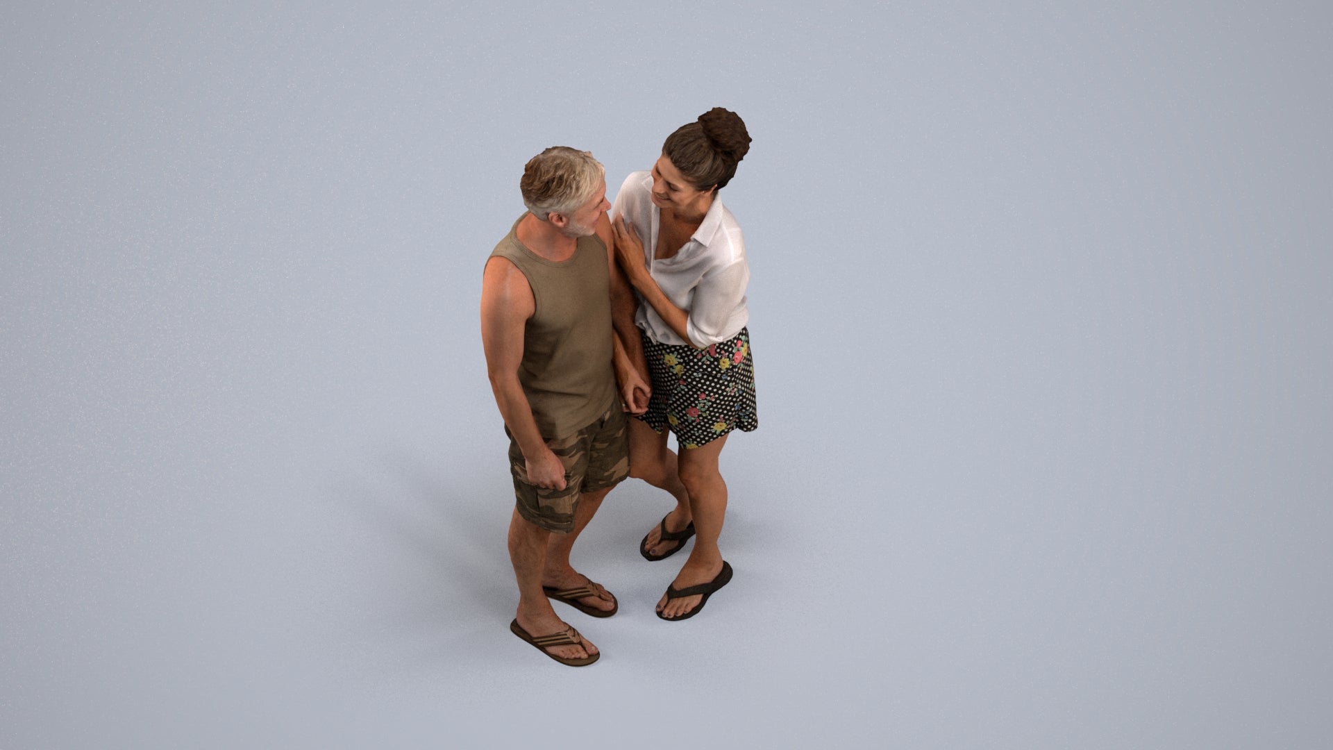 3D people model woman casual couple, scanned human for 3ds Max rendering, back view render