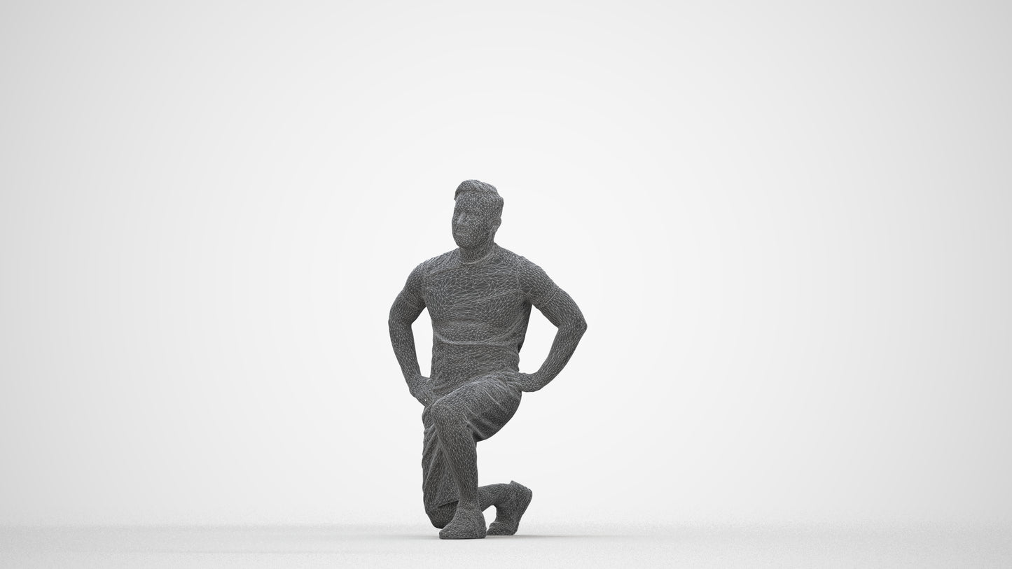 3D human model man sport, photogrammetry scanned person for archviz, wireframe back view