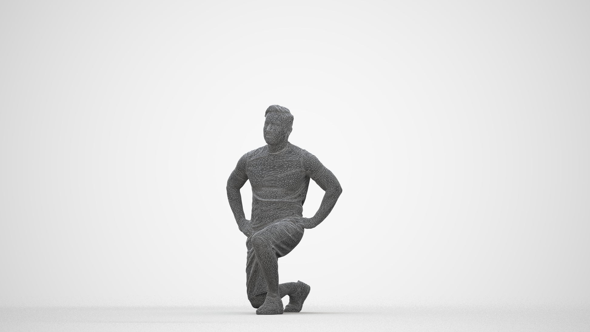 3D human model man sport, photogrammetry scanned person for archviz, wireframe back view