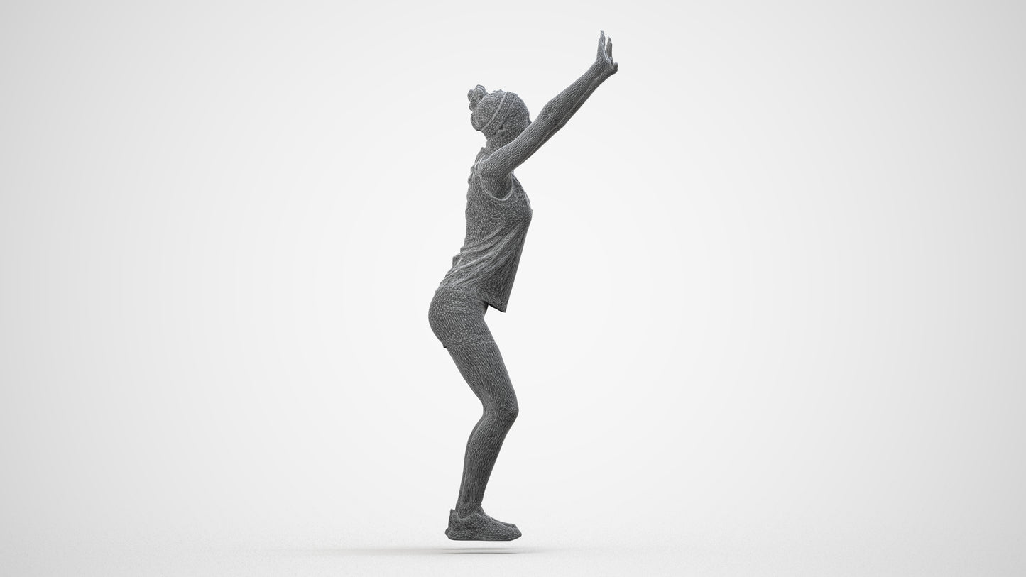 scanned 3D girl sport, photogrammetry people for Enscape and V-Ray, wireframe side view
