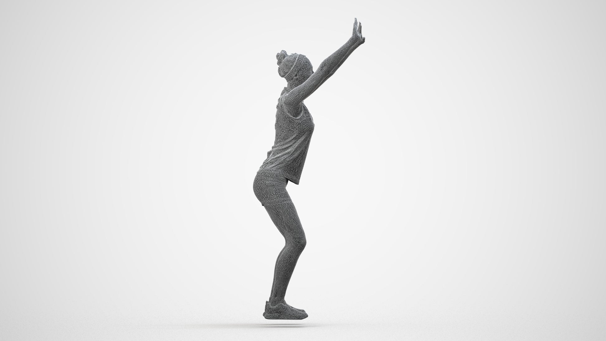 scanned 3D girl sport, photogrammetry people for Enscape and V-Ray, wireframe side view