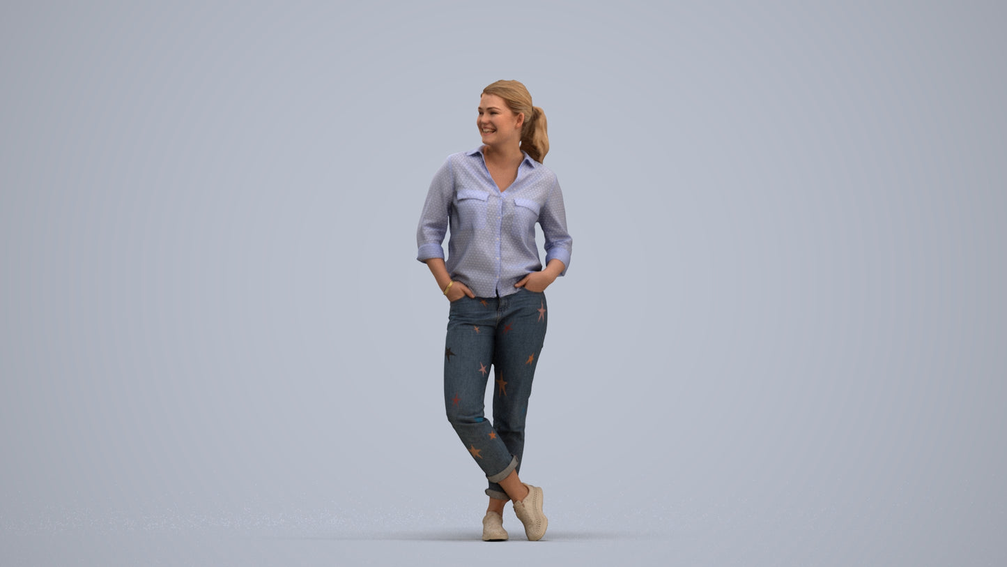 3D scanned woman standing casual, photorealistic archviz people for Enscape and SketchUp, standing pose render