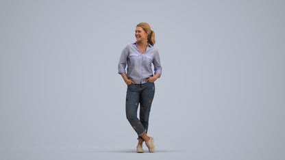 3D scanned woman standing casual, photorealistic archviz people for Enscape and SketchUp, standing pose render