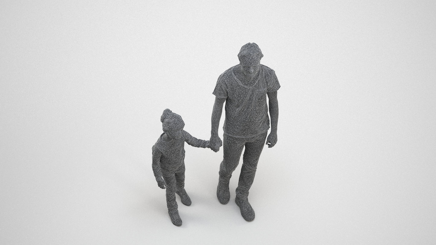 3D people model boy casual kids, scanned human for 3ds Max rendering, wireframe three-quarter view