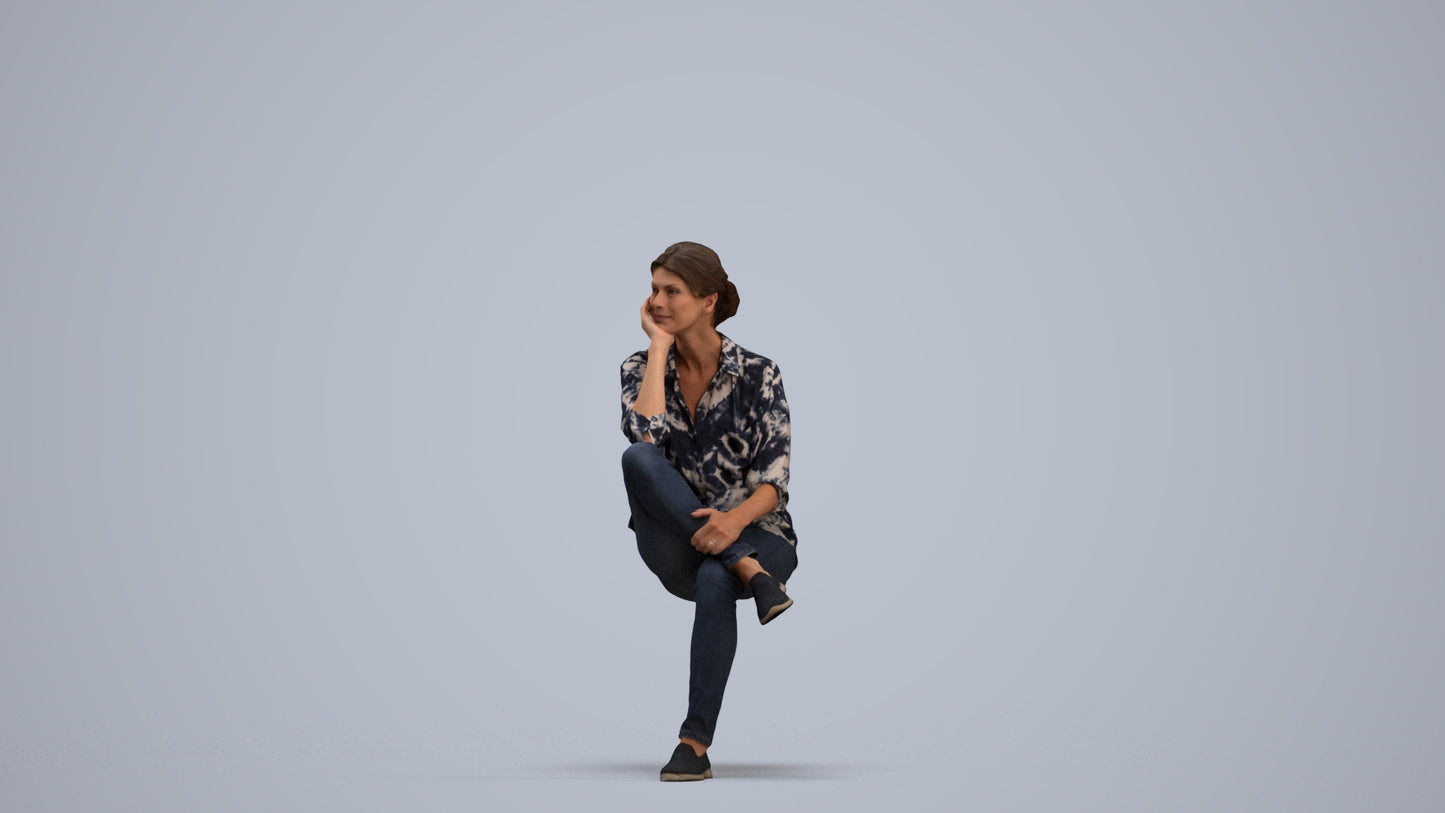 scanned 3D woman casual sitting, photogrammetry people for Enscape and V-Ray, standing pose render