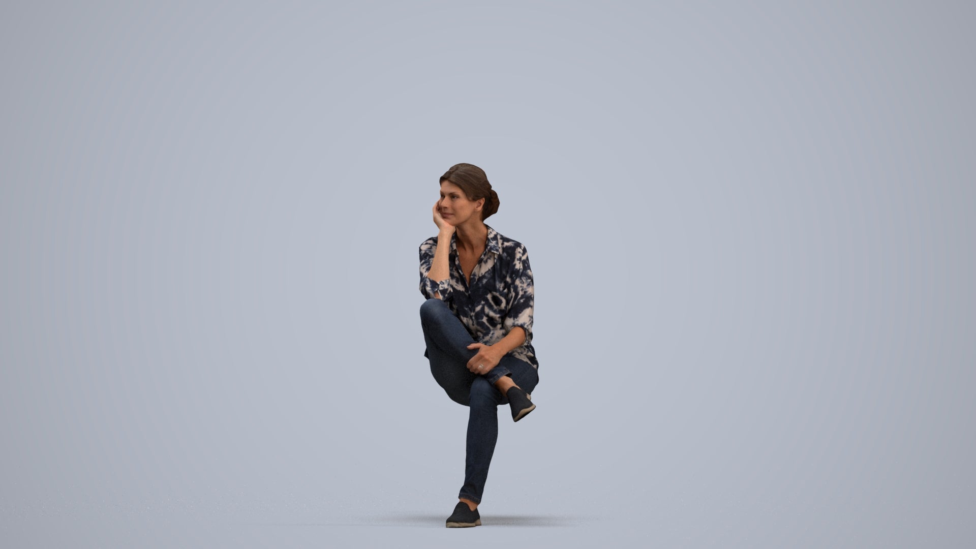 scanned 3D woman casual sitting, photogrammetry people for Enscape and V-Ray, standing pose render