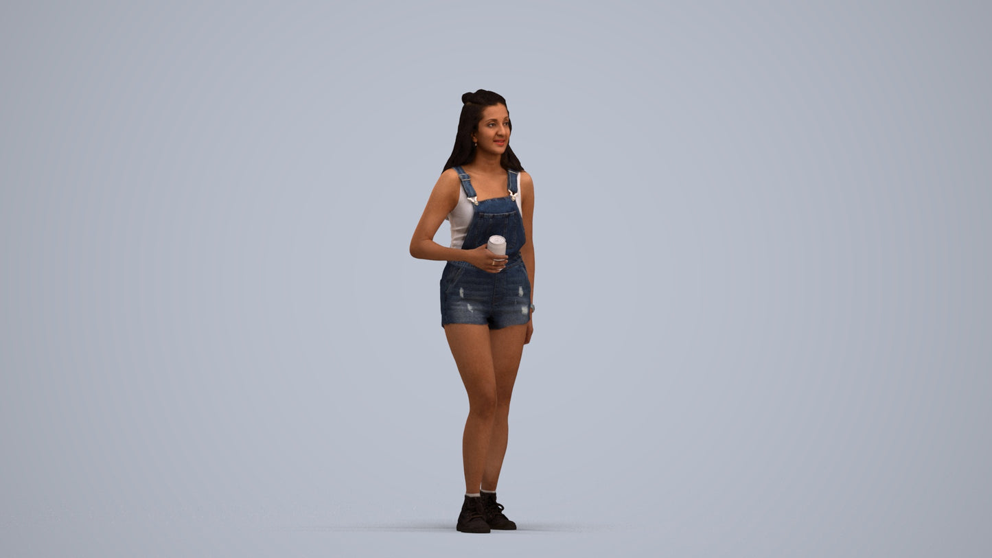 3D people model woman casual standing, scanned human for 3ds Max rendering, standing pose render