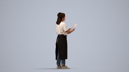 realistic 3D people woman hospitality, render-ready for V-Ray and Corona, FBX OBJ, side view render