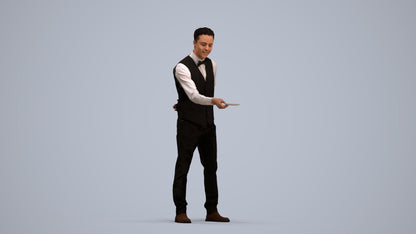 3D people model man hospitality, scanned human for 3ds Max rendering, standing pose render