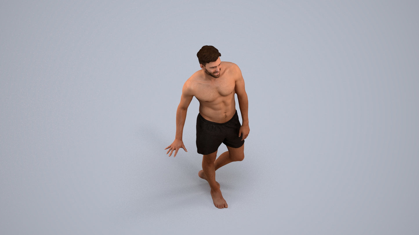 scanned 3D man pool, photogrammetry people for Enscape and V-Ray, back view render