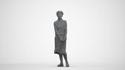 3D human model woman casual standing, photogrammetry scanned person for archviz, three-quarter front view render