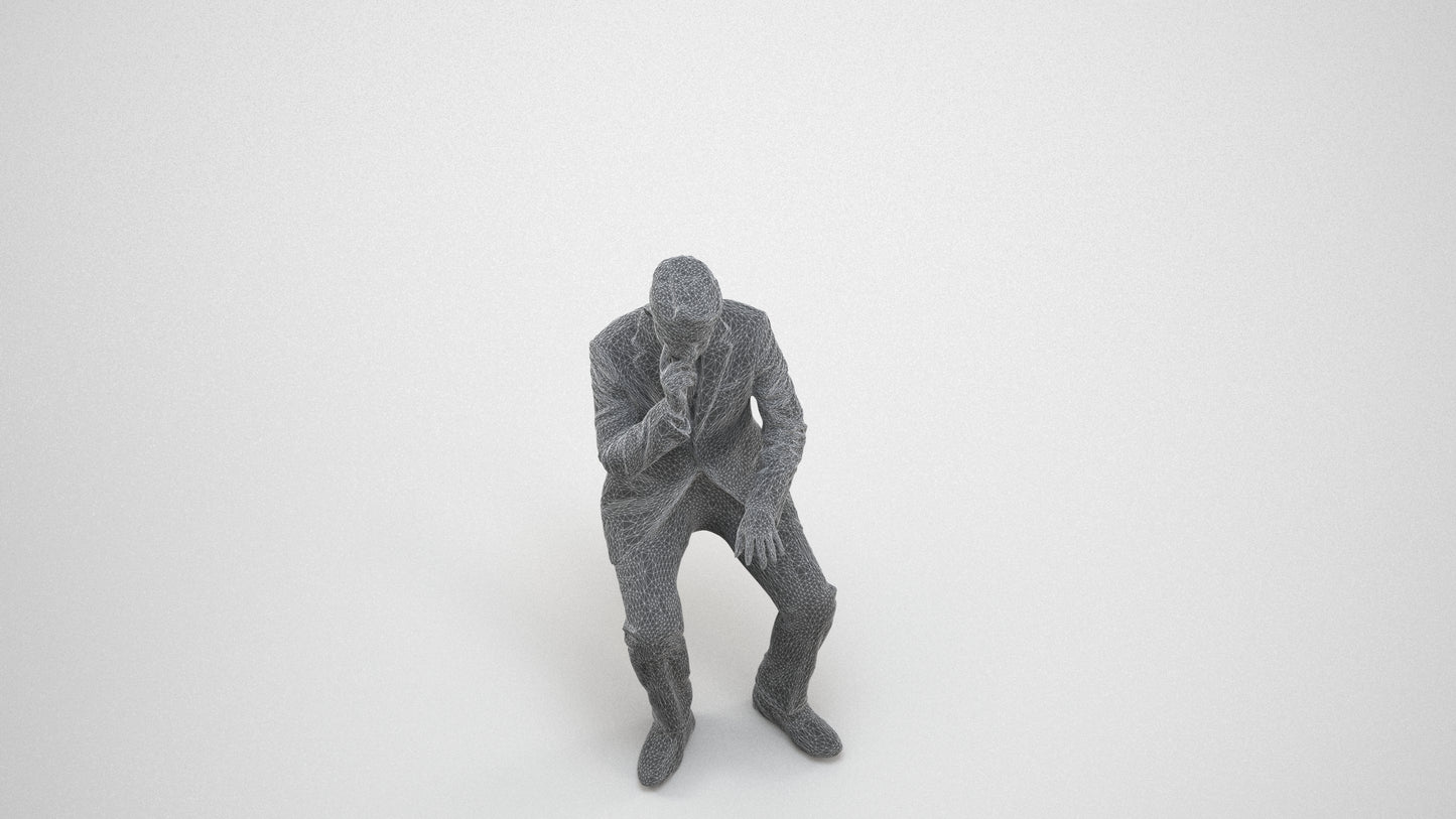 3D people model man business, scanned human for 3ds Max rendering, wireframe three-quarter view