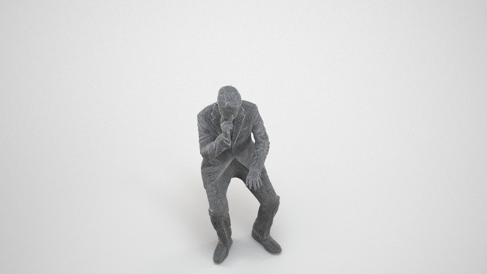 3D people model man business, scanned human for 3ds Max rendering, wireframe three-quarter view