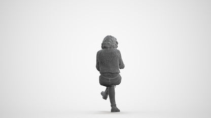 photogrammetry 3D woman casual sitting, realistic human model archviz FBX, wireframe front view