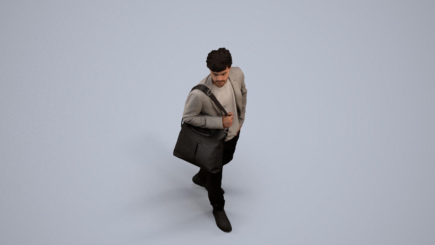 photogrammetry 3D man business standing, realistic human model archviz FBX, back view render
