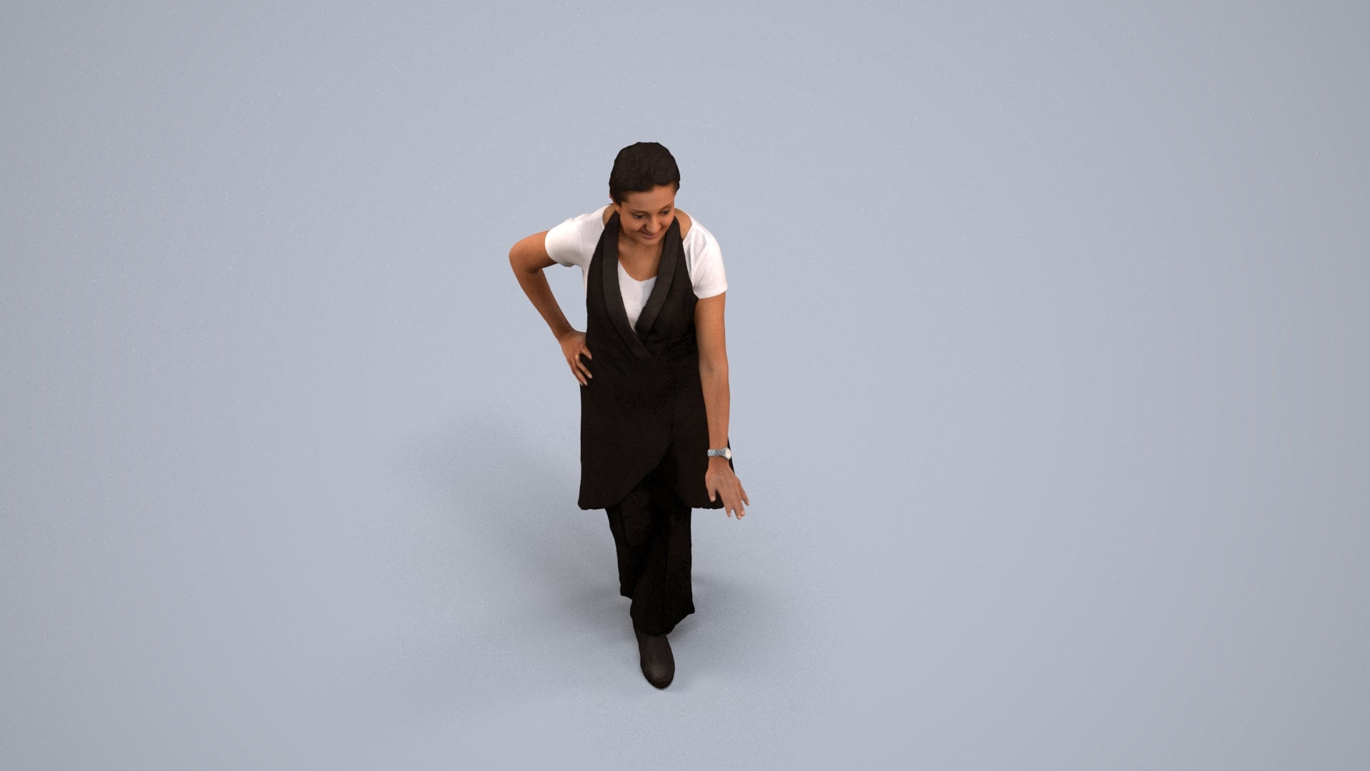 3D people model woman hospitality, scanned human for 3ds Max rendering, back view render
