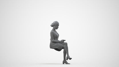 realistic 3D woman casual sitting, scanned archviz people for Blender and 3ds Max, wireframe side view