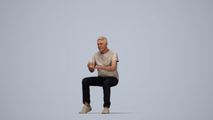 3D people model senior man casual sitting, scanned human for 3ds Max rendering, top-down view render