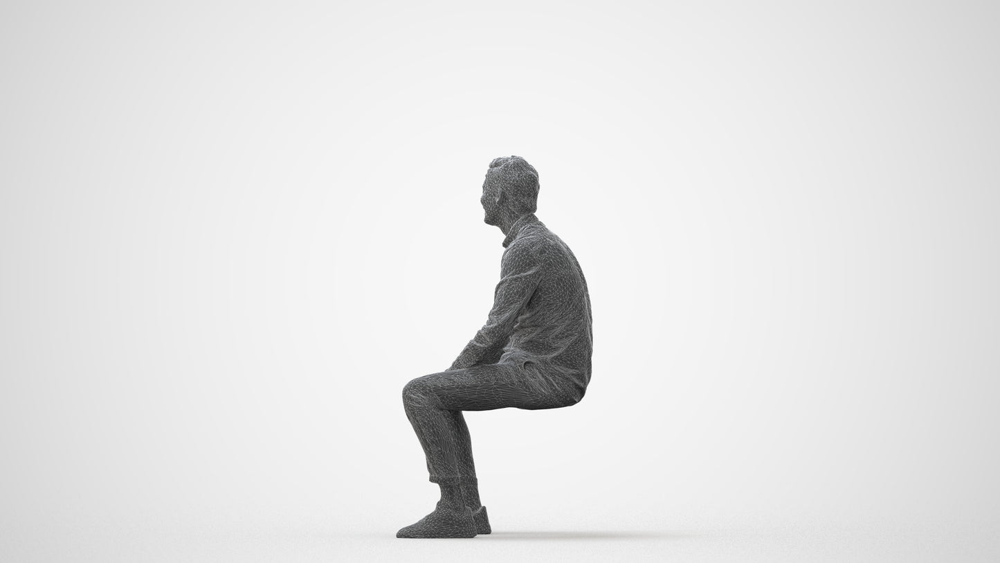 realistic 3D man casual sitting, scanned archviz people for Blender and 3ds Max, square thumbnail