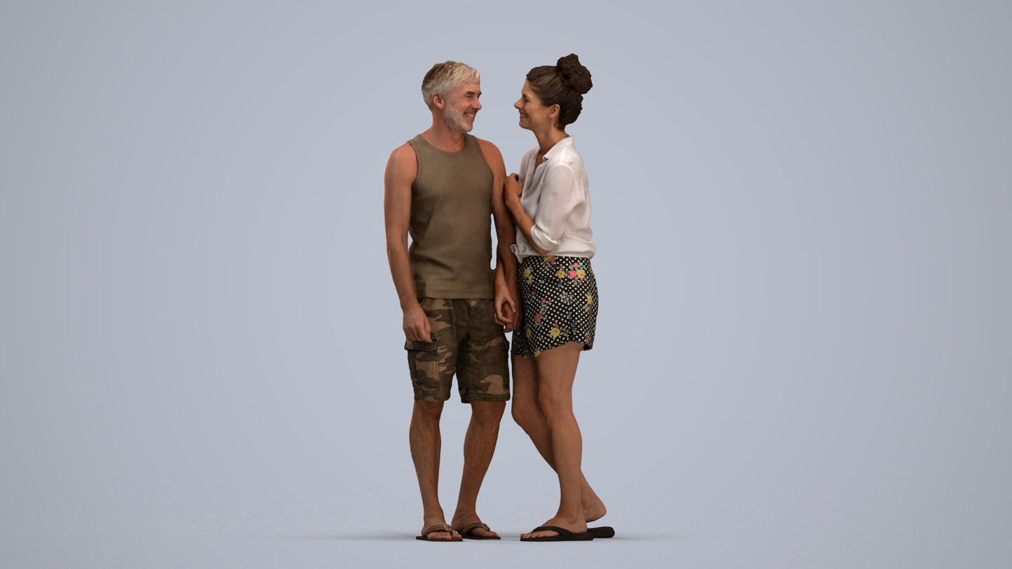 3D people model woman casual couple, scanned human for 3ds Max rendering, standing pose render