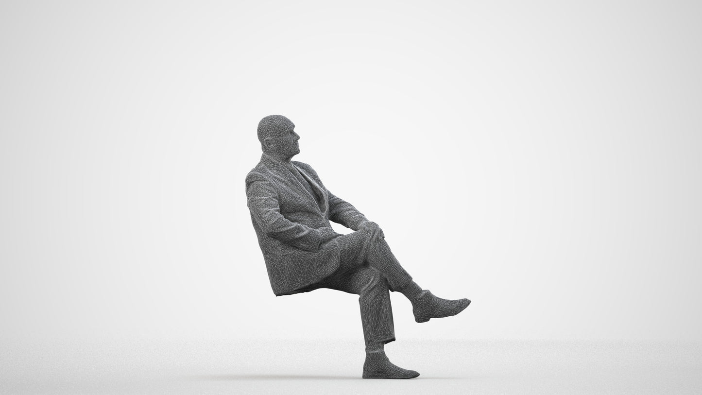 realistic 3D people senior man business, render-ready for V-Ray and Corona, FBX OBJ, wireframe side view