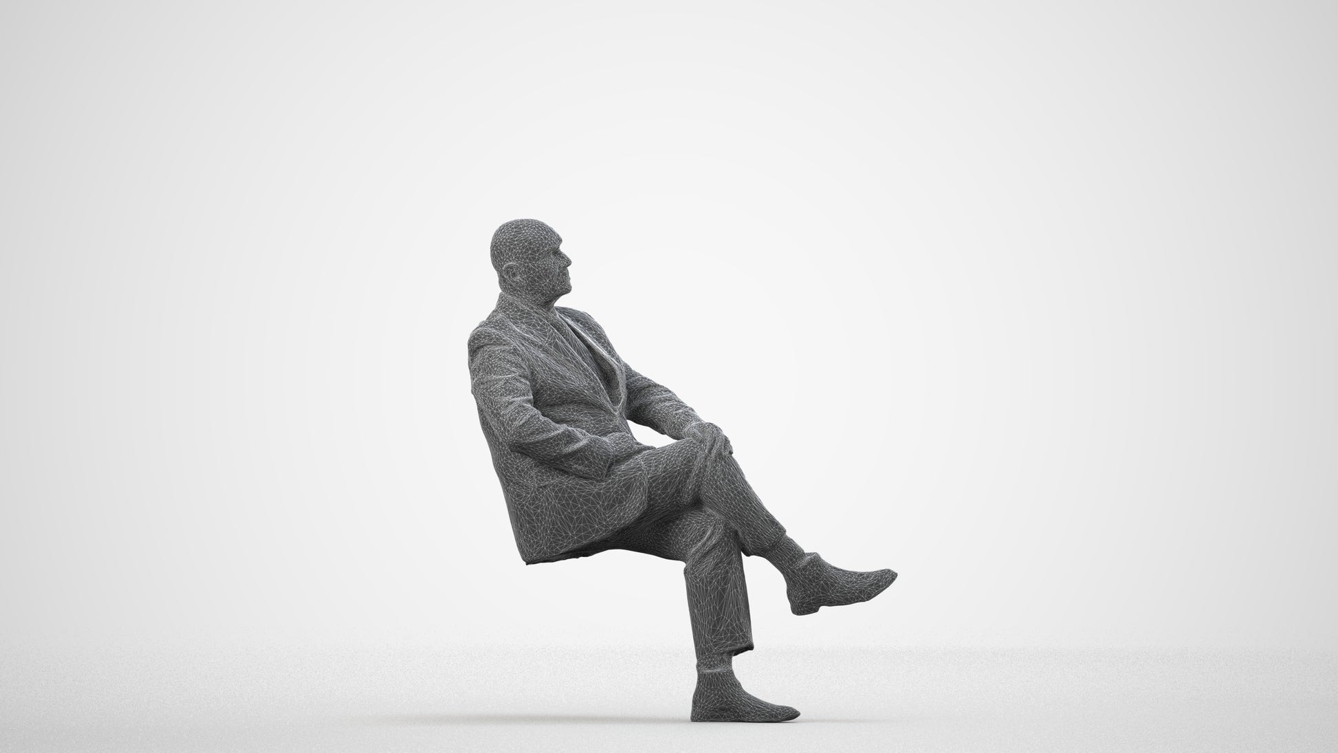 realistic 3D people senior man business, render-ready for V-Ray and Corona, FBX OBJ, wireframe side view