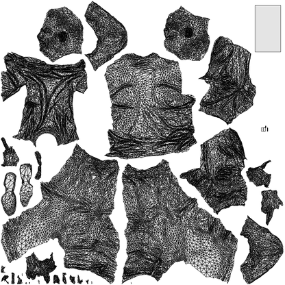 3D human model man casual sitting, photogrammetry scanned person for archviz, wireframe top-down view