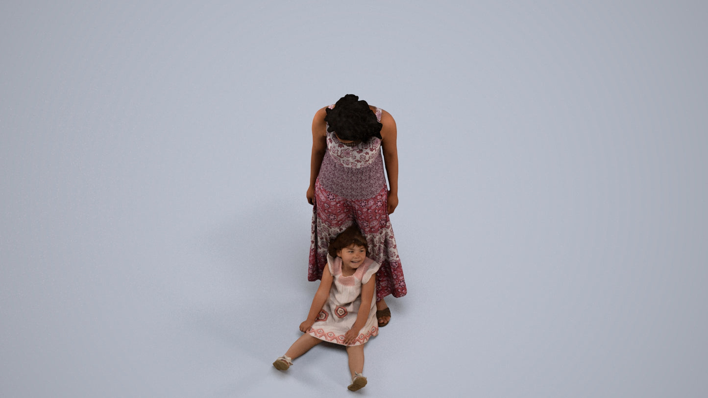 photogrammetry 3D girl casual kids, realistic human model archviz FBX, back view render