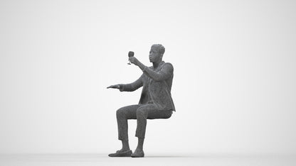 3D scanned man sitting formal, photorealistic archviz people for Enscape and SketchUp, wireframe back view